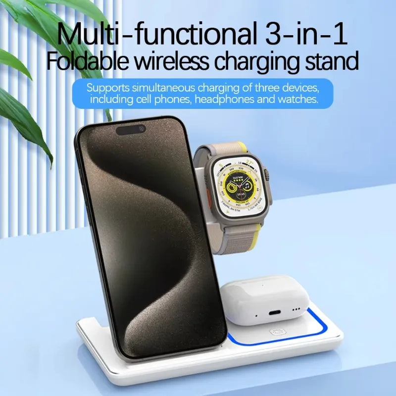 100W 3 in 1 Wireless Charger Holder for Iphone 16 15 14 13 12 Apple Watch S10/9/8 Airpods 4 Pro 2 Foldable Fast Charging Station