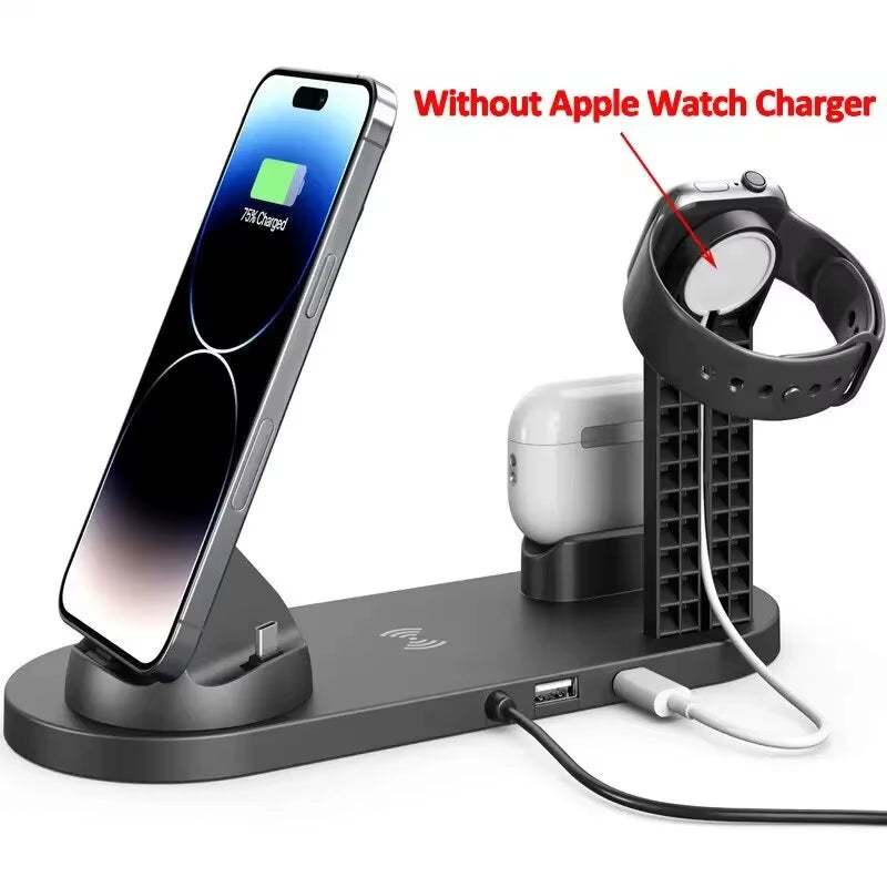7 in 1 Wireless Charger Stand Pad for Iphone 15 14 13 12 11 X Apple Watch Airpods Desk Phone Chargers Fast Charging Dock Station